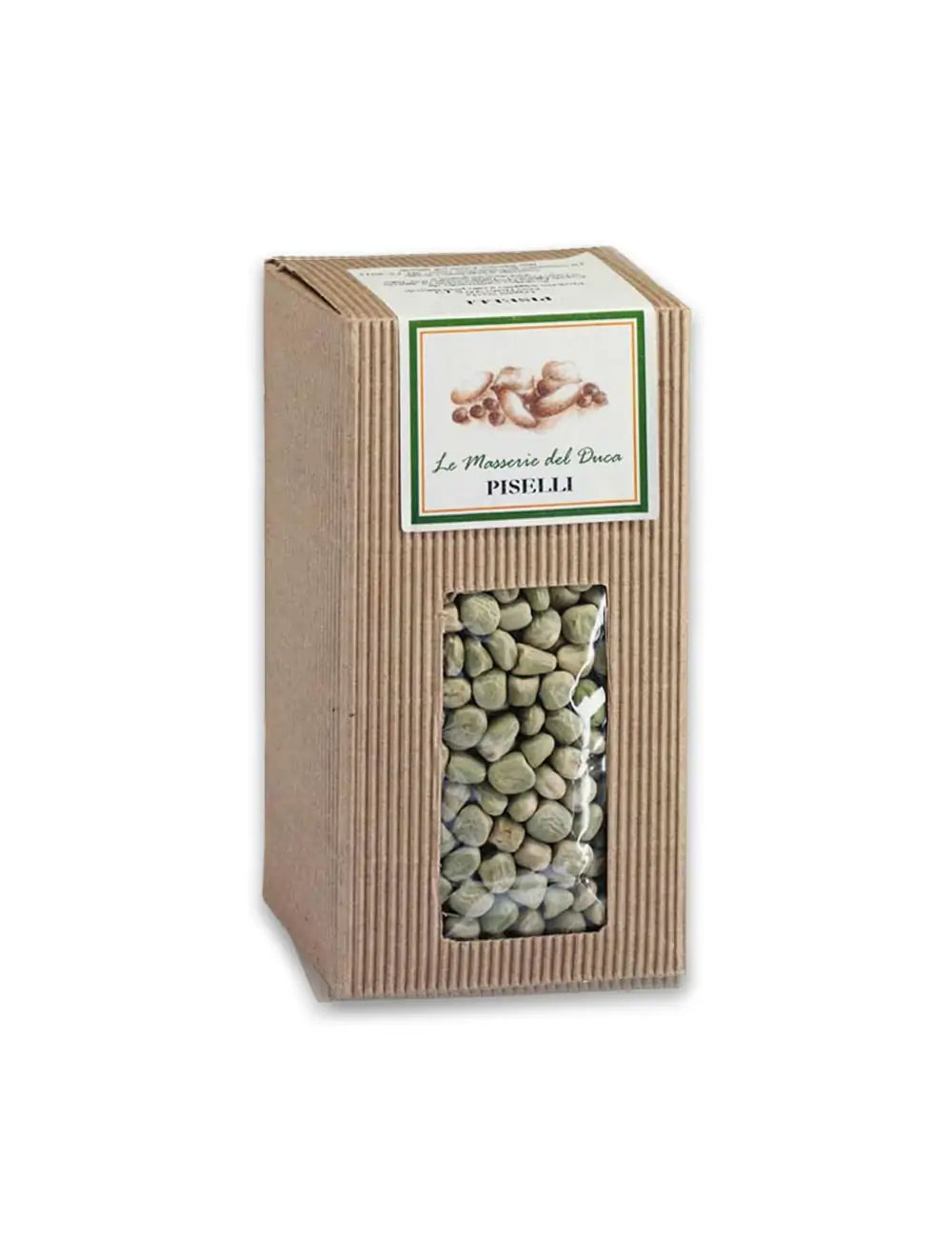 Confezione di cartone da 500g di piselli secchi del Salento in Puglia prodotte da duca carlo guarini per frisae.com lo store per mangiare italiano