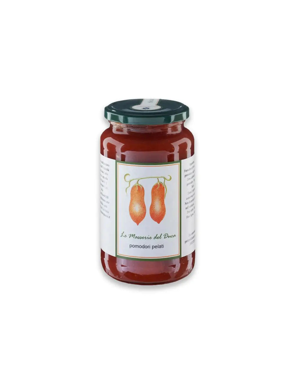 Confezione da 530g di pomodori pelati pastorizzati del Salento in Puglia prodotti da duca carlo guarini per frisae.com lo store per mangiare italiano