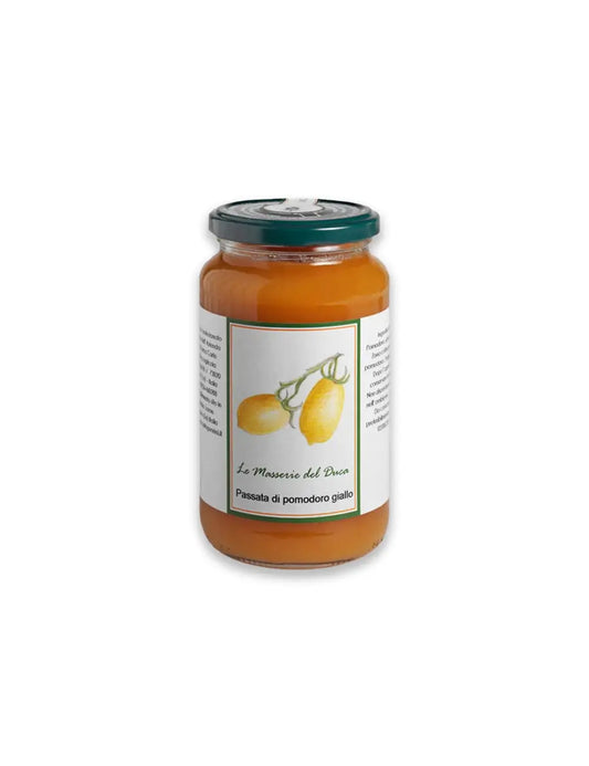 Confezione da 530g di passata di pomodoro giallo biologico del Salento in Puglia prodotto da duca carlo guarini per frisae.com lo store per mangiare italiano