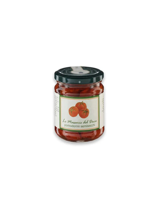 Confezione da 180g di pomodoro datterino semisecco del Salento in Puglia prodotto da duca carlo guarini per frisae.com lo store per mangiare italiano