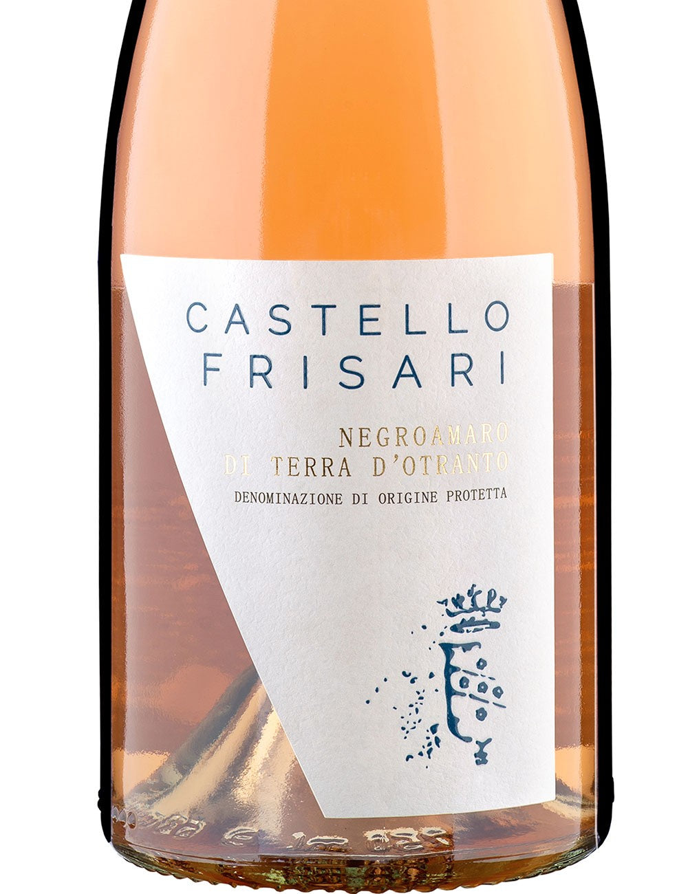 Bottiglia da 750ml di vino rosato pregiato biologico del Salento in Puglia lacrima alberobello negroamaro annata 2021 prodotto da castello frisari per frisae.com lo store per mangiare italiano