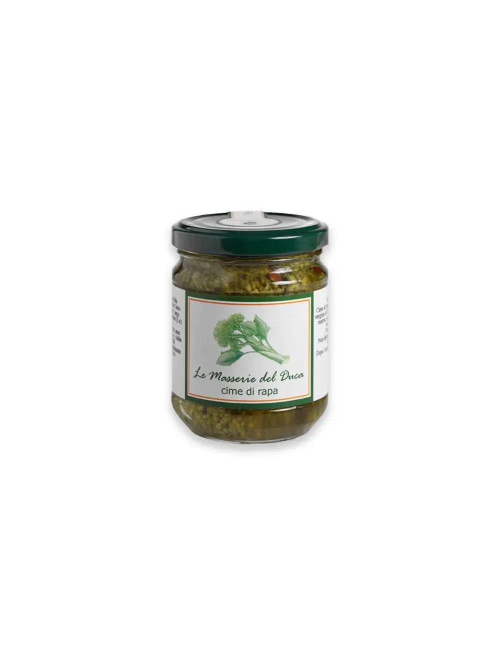 Barattolo da 180g di cime di rapa sottolio del Salento in Puglia prodotti da duca carlo guarini per frisae.com lo store per mangiare italiano