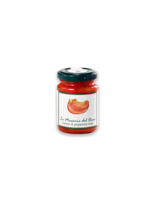 Barattolo da 90g di crema di peperoni rossi del Salento in Puglia prodotta da duca carlo guarini per frisae.com lo store per mangiare italiano