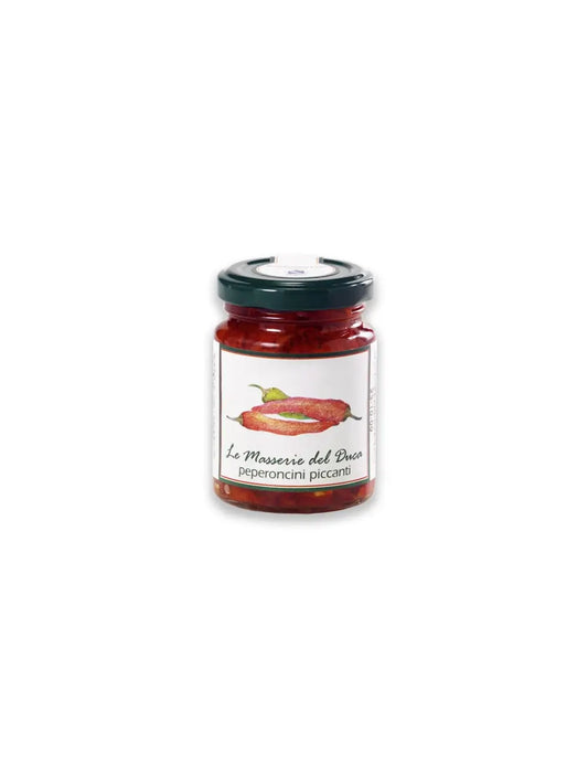 Confezione da 90g di peperoncino piccante in olio del Salento in Puglia prodotte da duca carlo guarini per frisae.com lo store per mangiare italiano