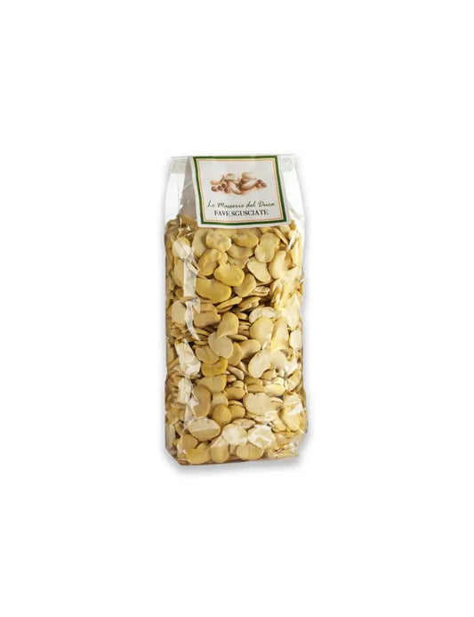 Confezione da 500g di fave sgusciate del Salento in Puglia prodotti da duca carlo guarini per frisae.com lo store per mangiare italiano