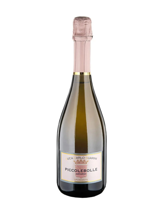 Bottiglia da 750ml di spumante rosato pregiato biologico del Salento in Puglia piccolebolle negroamaro brut annata 2021 prodotto da duca carlo guarini per frisae.com lo store per mangiare italiano