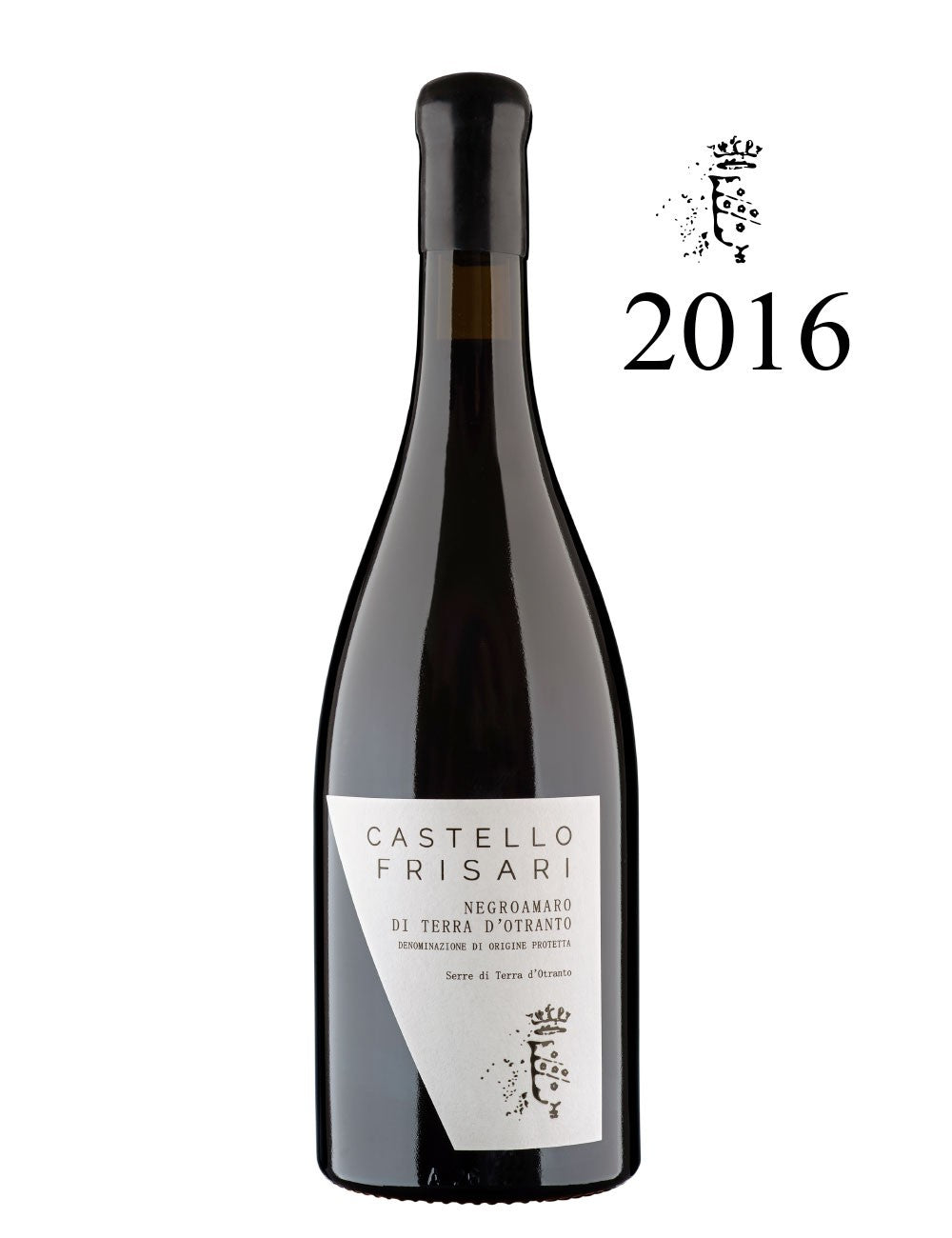 Bottiglia da 750ml di vino rosso pregiato biologico del Salento in Puglia serre terra d'otranto negroamaro annata 2016 prodotto da castello frisari per frisae.com lo store per mangiare italiano